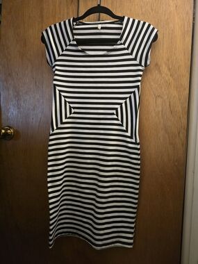 Club Soda Black and White Striped Midi Dress